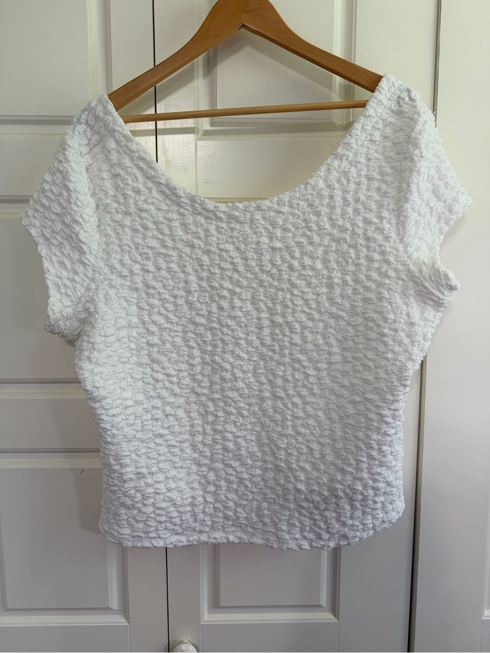 Anthropologie White Popcorn Short Sleeve Scoop-Neck Top